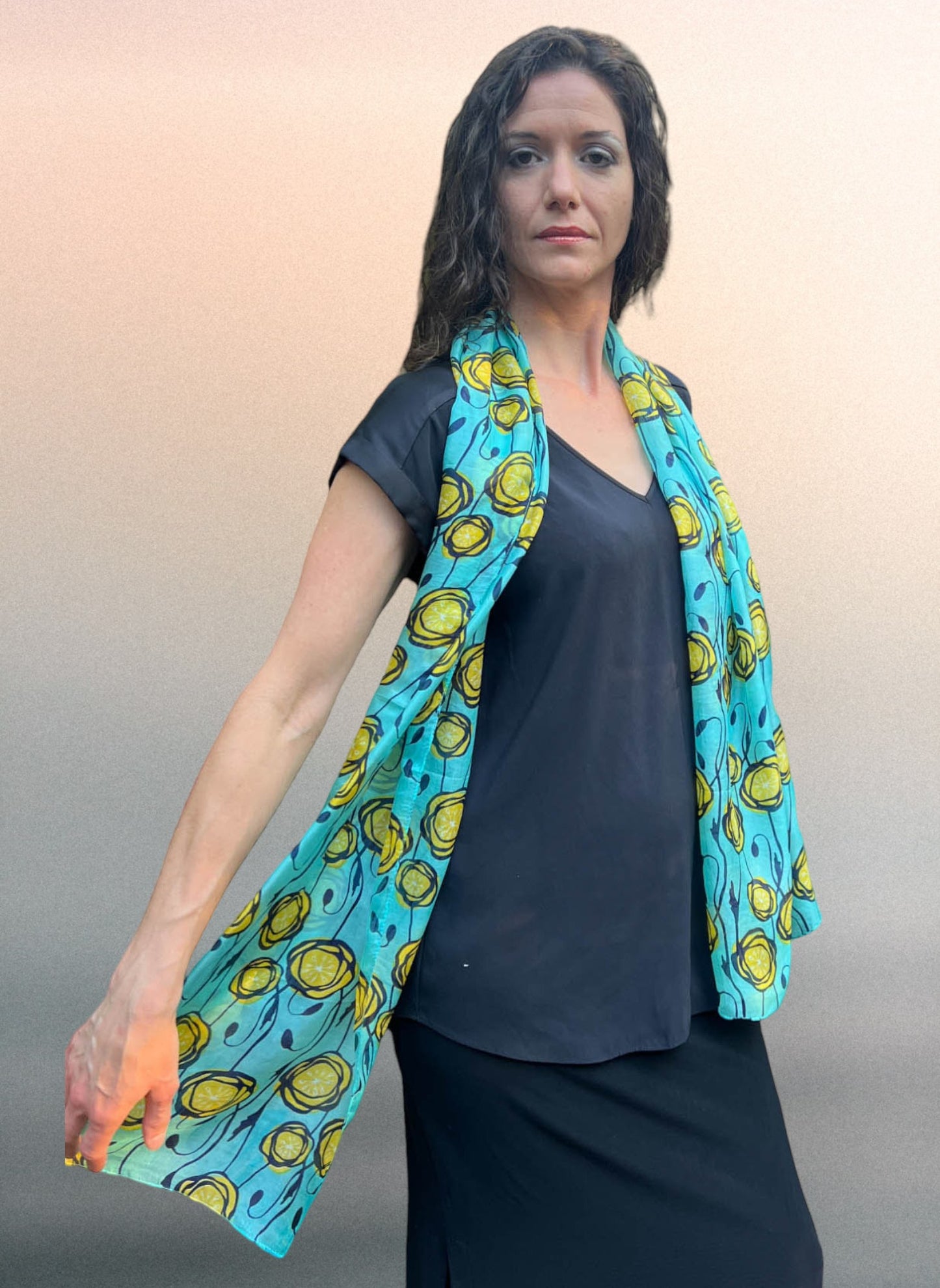 Sage and Yellow Tulip Silk Scarf