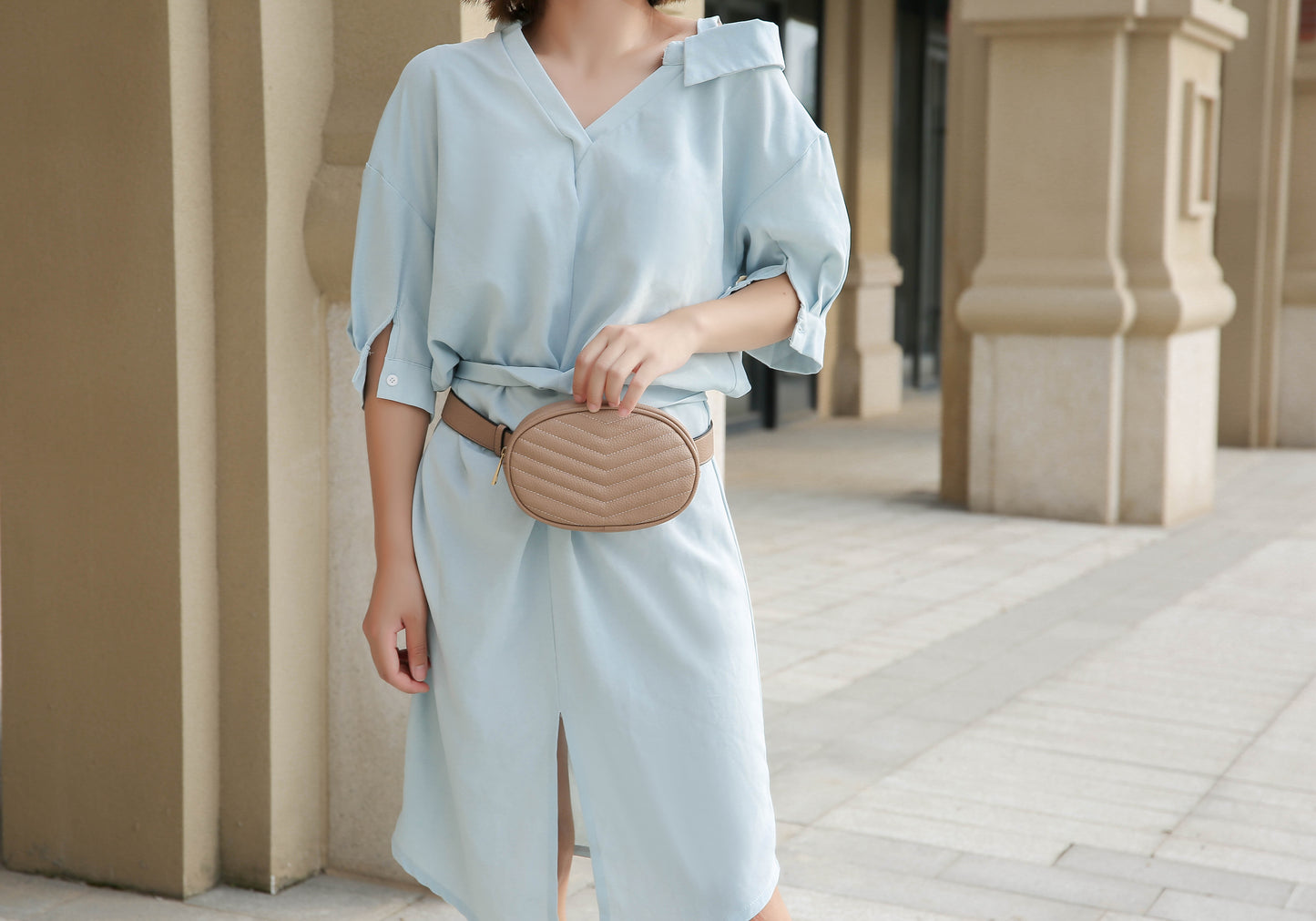 Fatima Quilted Chevron Women Belt Bag