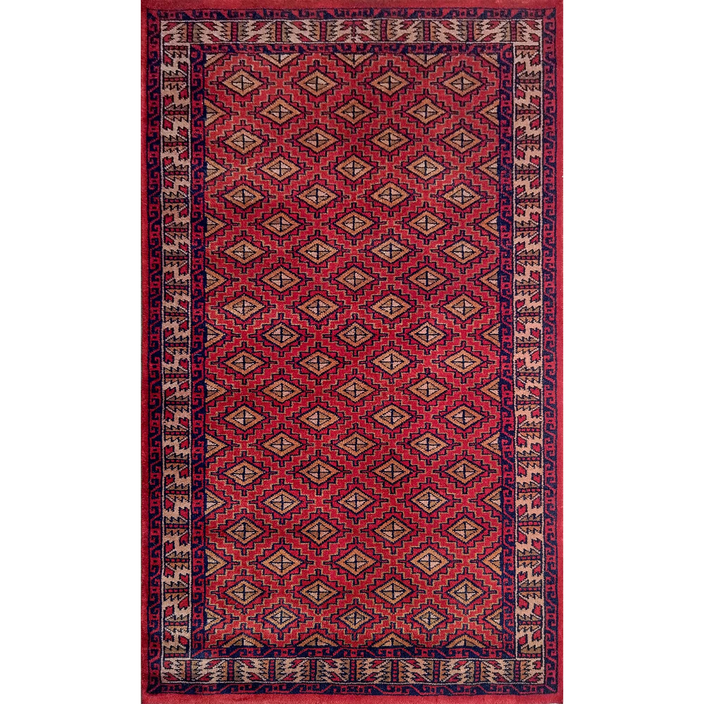 3×5 Feet Red Hand Knotted Wool Carpet Burfi