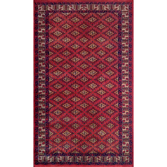 3×5 Feet Red Hand Knotted Wool Carpet Burfi