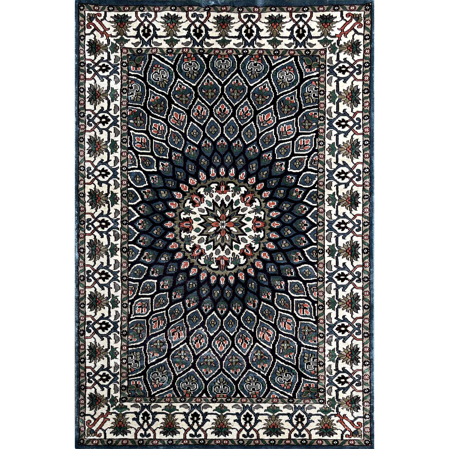 4×6 Feet Hand Knotted Silk Blue Carpet Gumbad