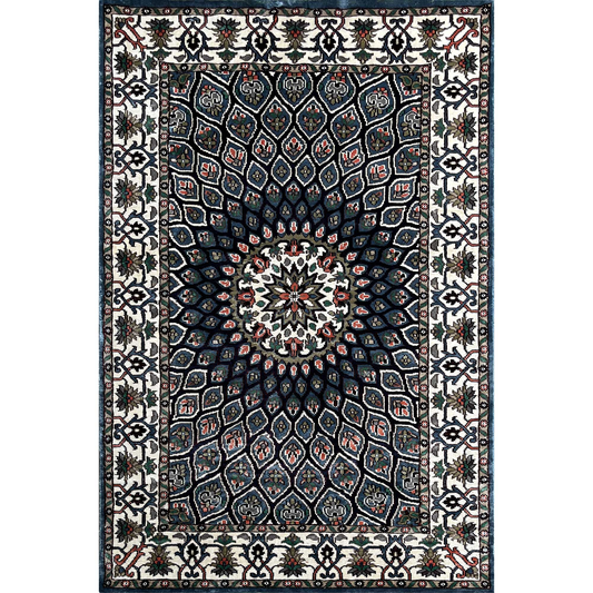 4×6 Feet Hand Knotted Silk Blue Carpet Gumbad