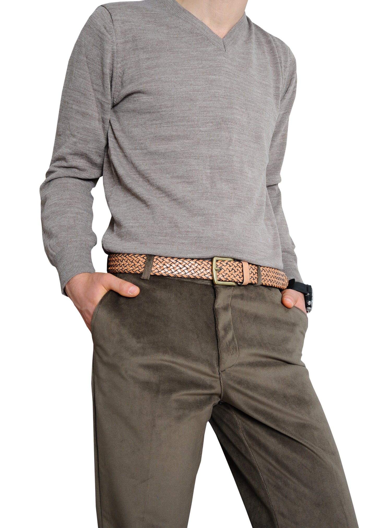 Galata Beige Plaited Leather Men Belt