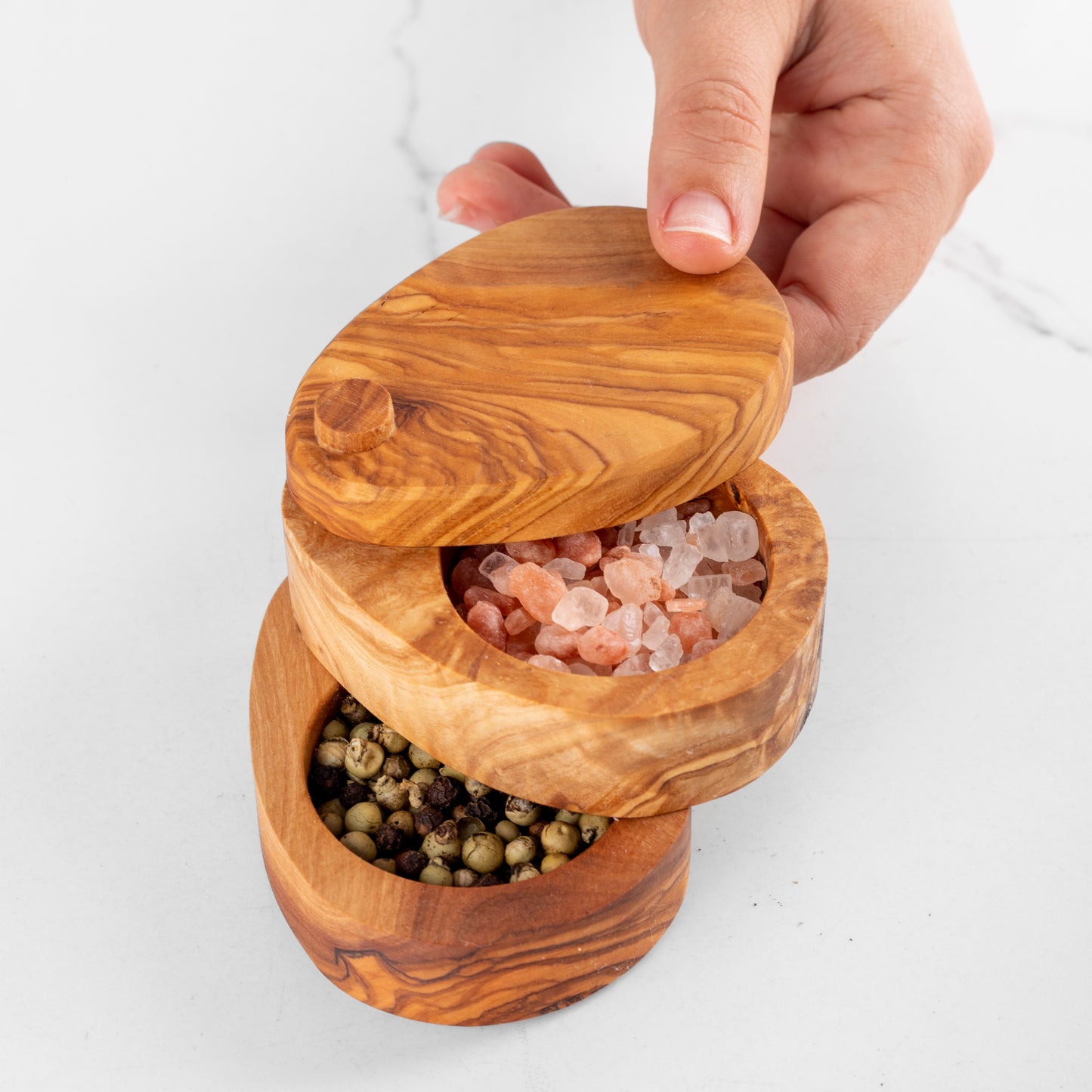 Handmade Olive Wood Salt Double Layer – Rustic & Sustainable Kitchen