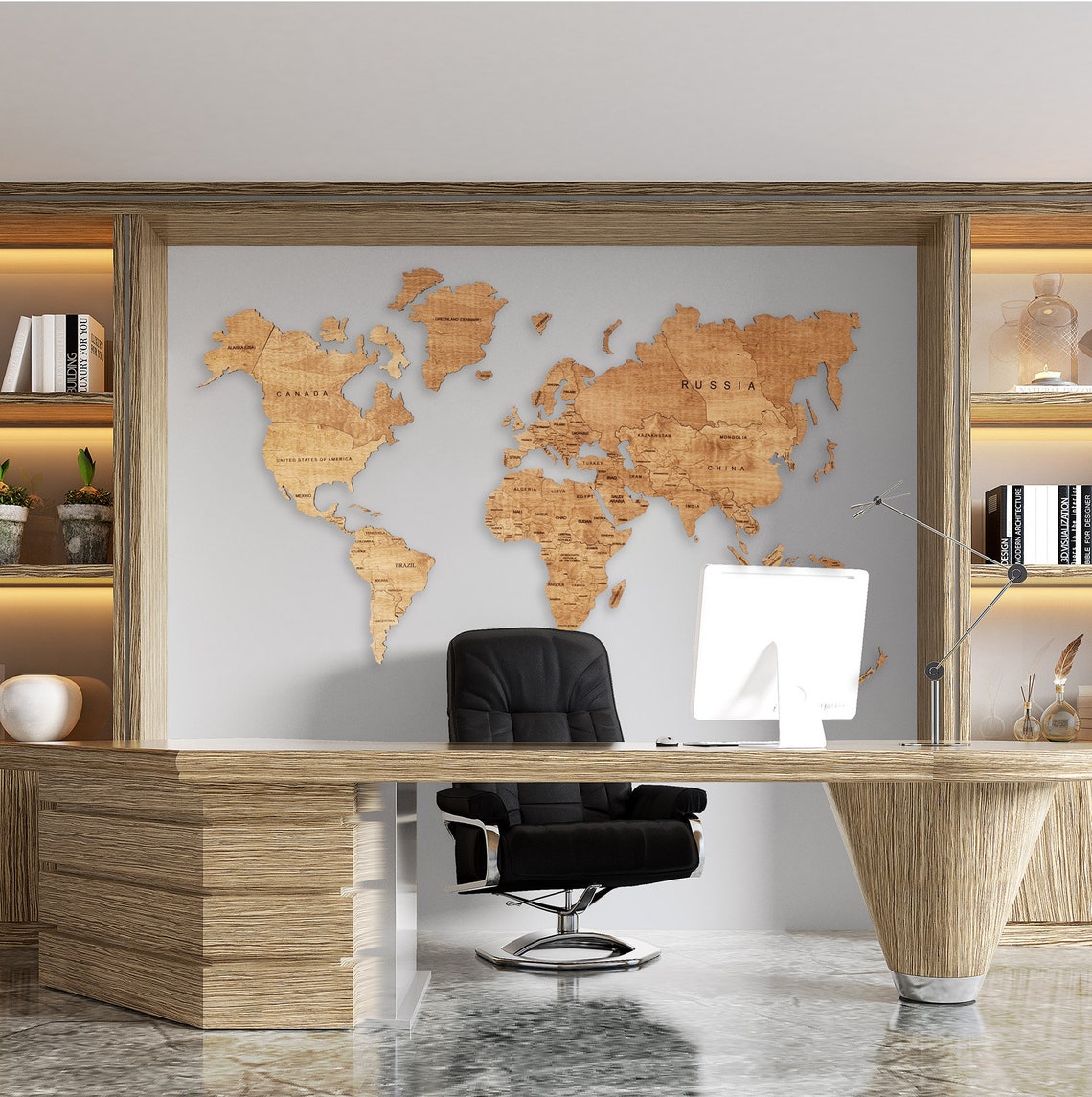 Wooden World Map | Large Travel Map | Canvas | Push pin | Wall decor