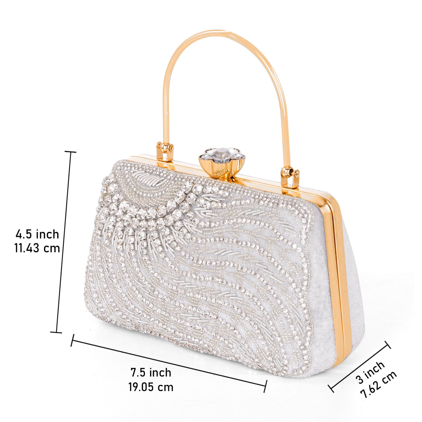 A.E Emboried Wedding Beautiful Silver Clutch |Fancy Ladies Purse |