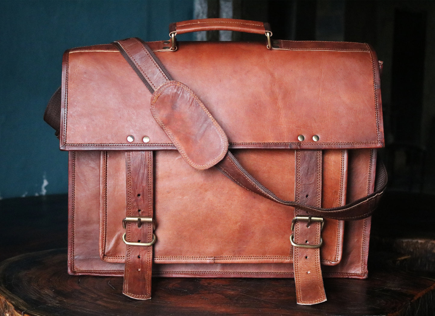 Handmade 18″ Brown Leather Cross body Bag With Big Pocket.