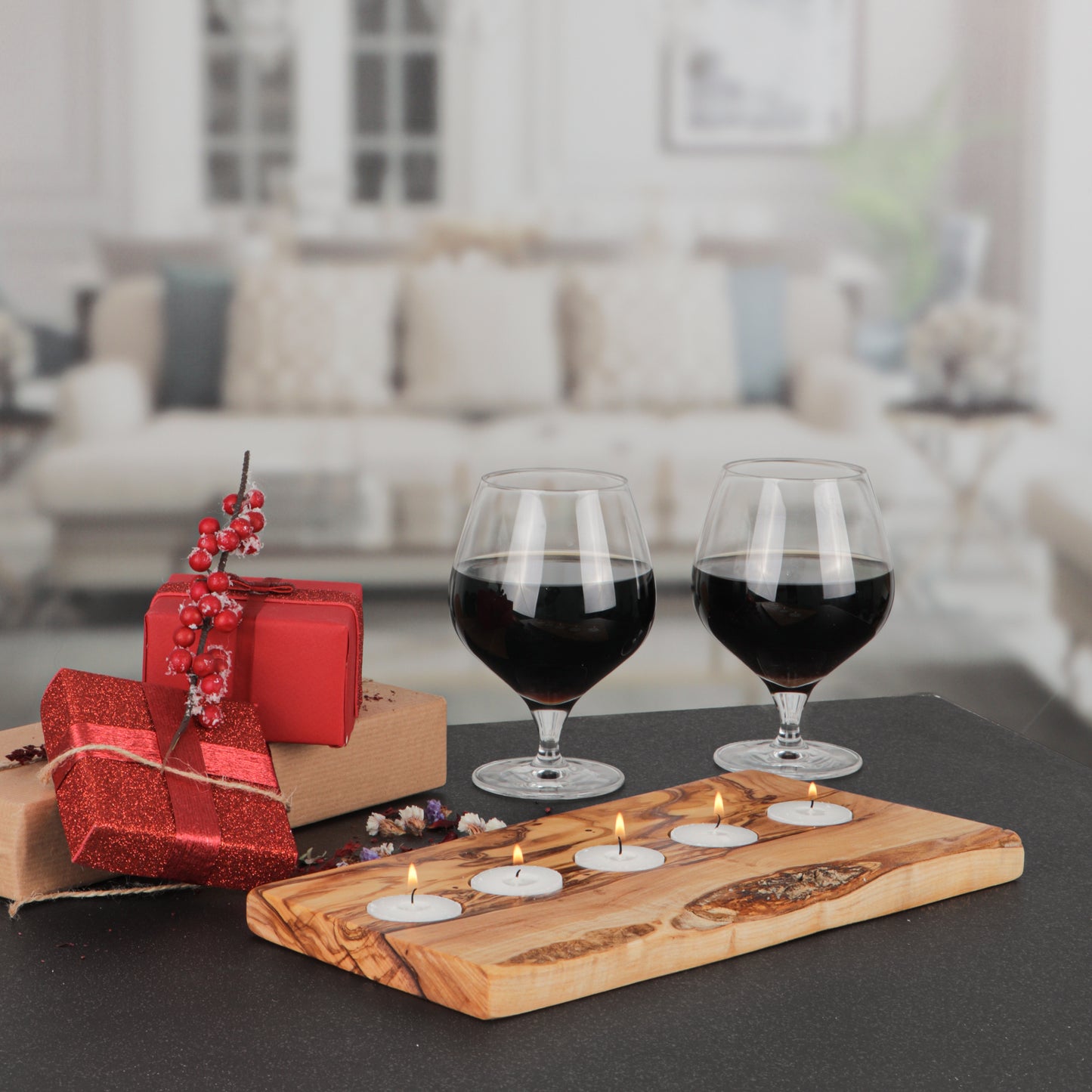 Tealight Candle Tray in Olive Wood – A Cozy, Handcrafted Accent