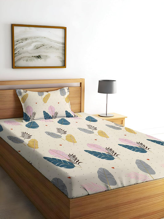 280 TC Floral Print Ezyption Cotton 1 Single Bedsheet -Cream