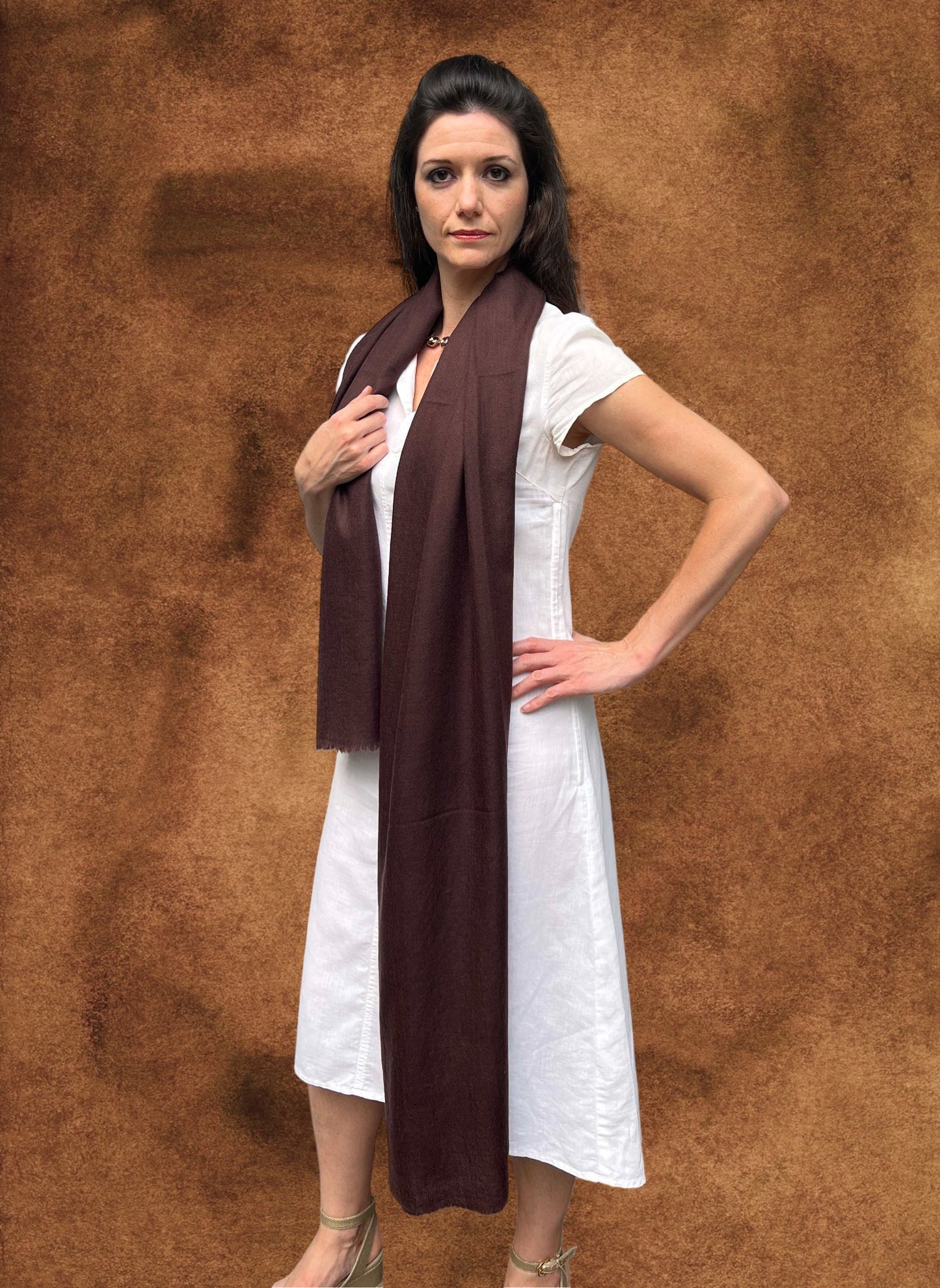 Brown Cashmere Thin Weave Solid Scarf