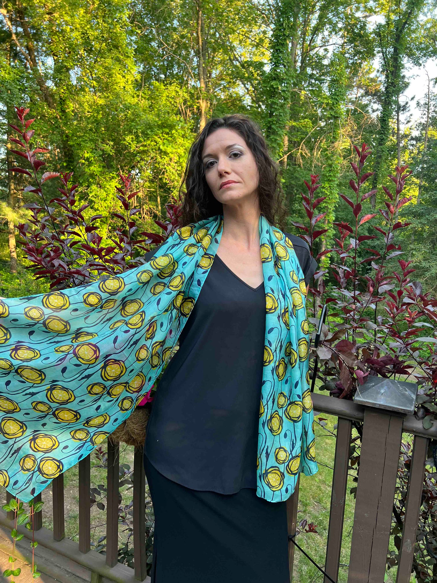 Sage and Yellow Tulip Silk Scarf