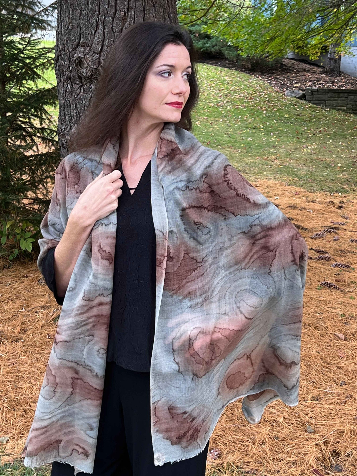Hand Painted Gray Watercolor Wool & Silk Scarf