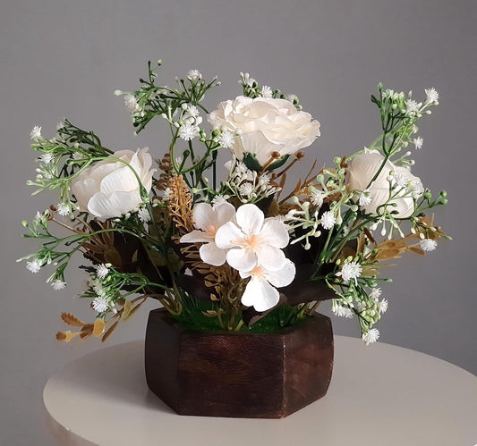 Wooden Pot with Multi-Design Dry Artificial Flowers