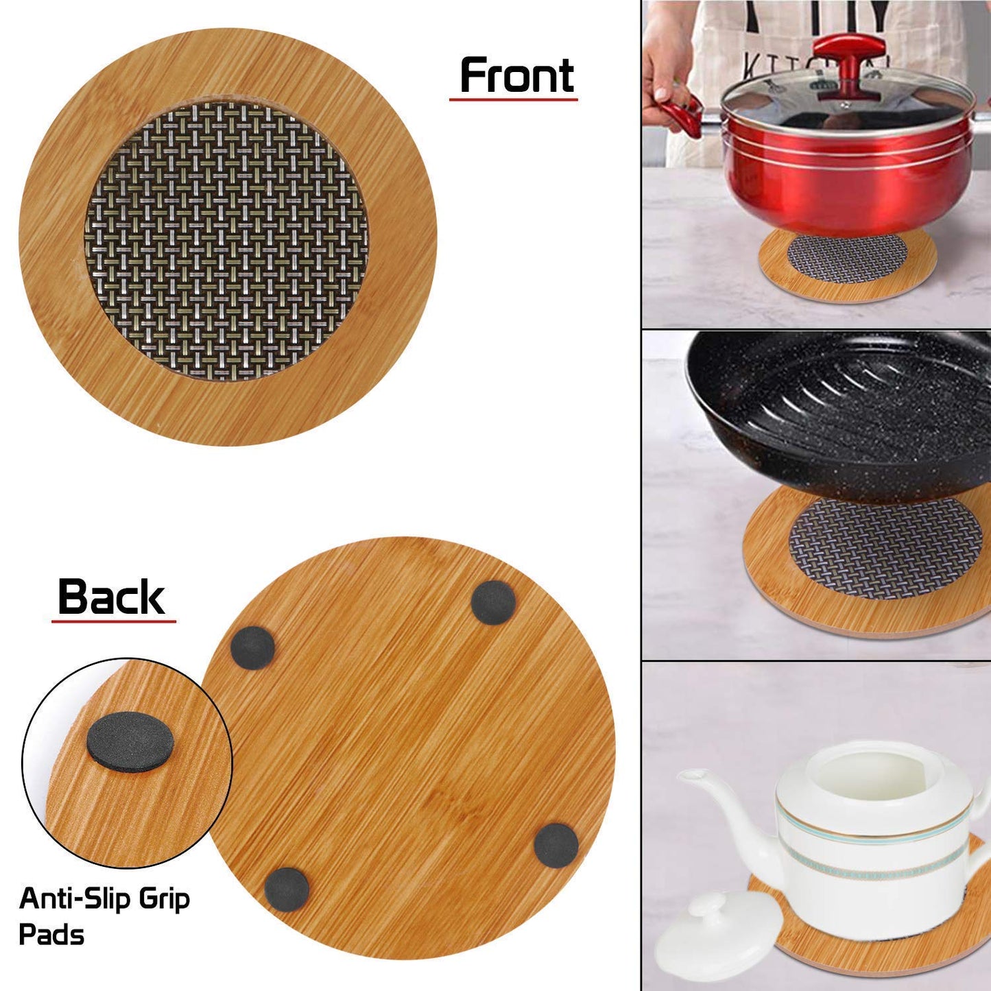 Round Wooden Utensil Pot Rest Pad Counter-Top (2pc)