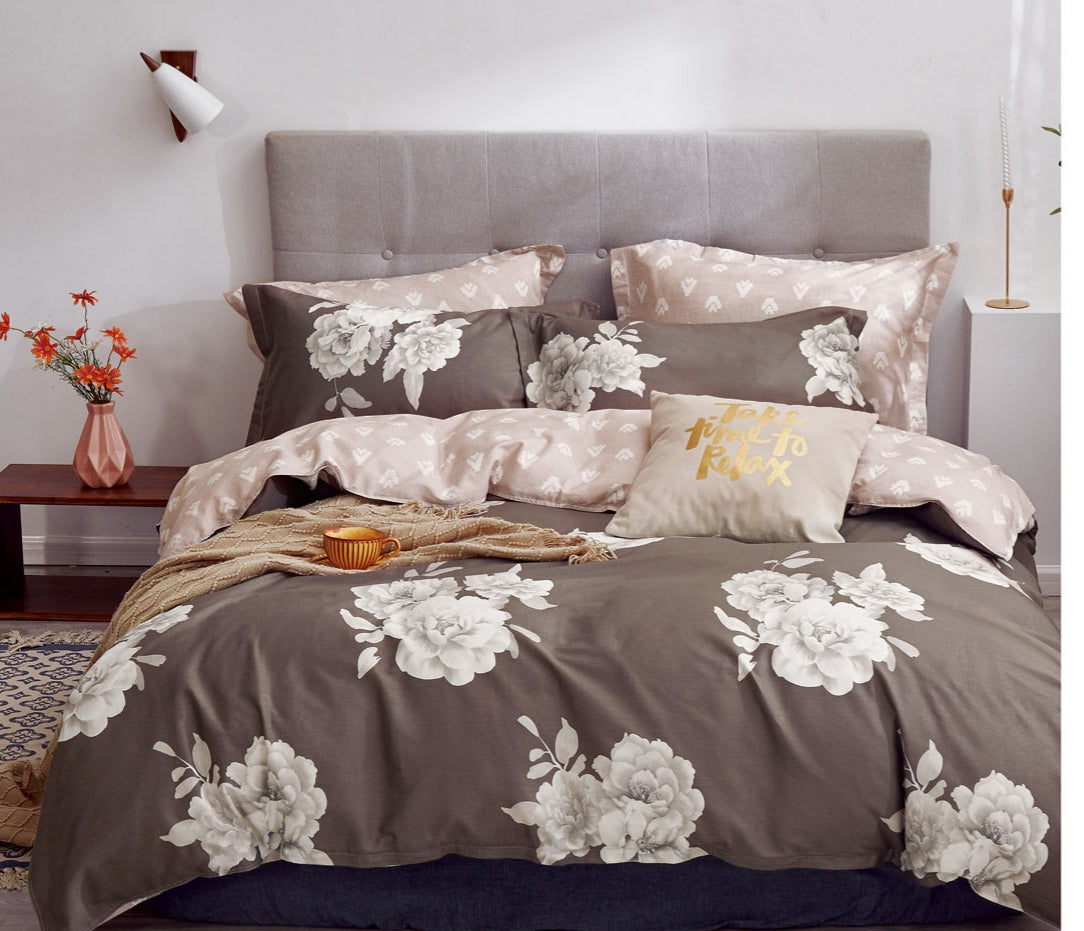 Marrisa Brown Floral 100% Cotton Reversible Comforter Set