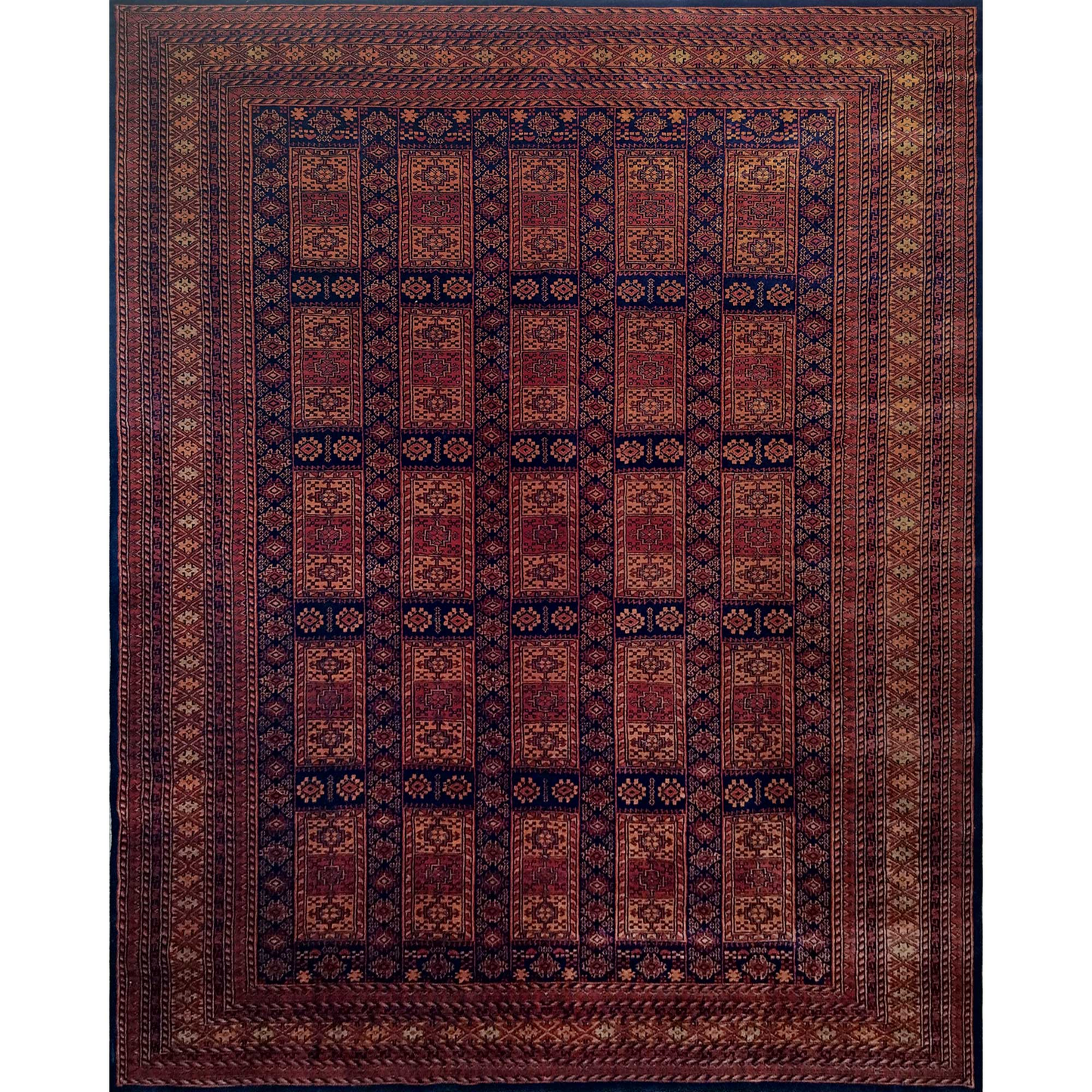 8×10 Feet Black & Brown Hand Knotted Wool Carpet Dubba