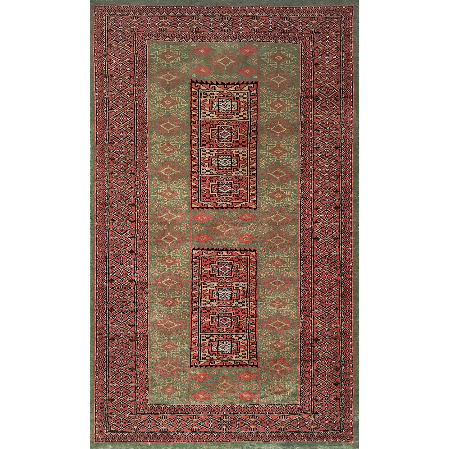 3×5 feet Hand Knotted Woolen Carpet Green Dubba