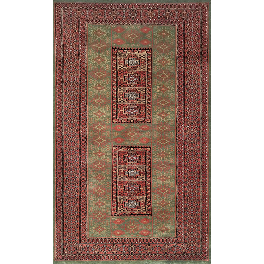 3×5 feet Hand Knotted Woolen Carpet Green Dubba