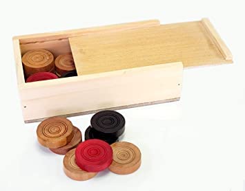 Wooden Carrom Coins Pieces with Wooden Box