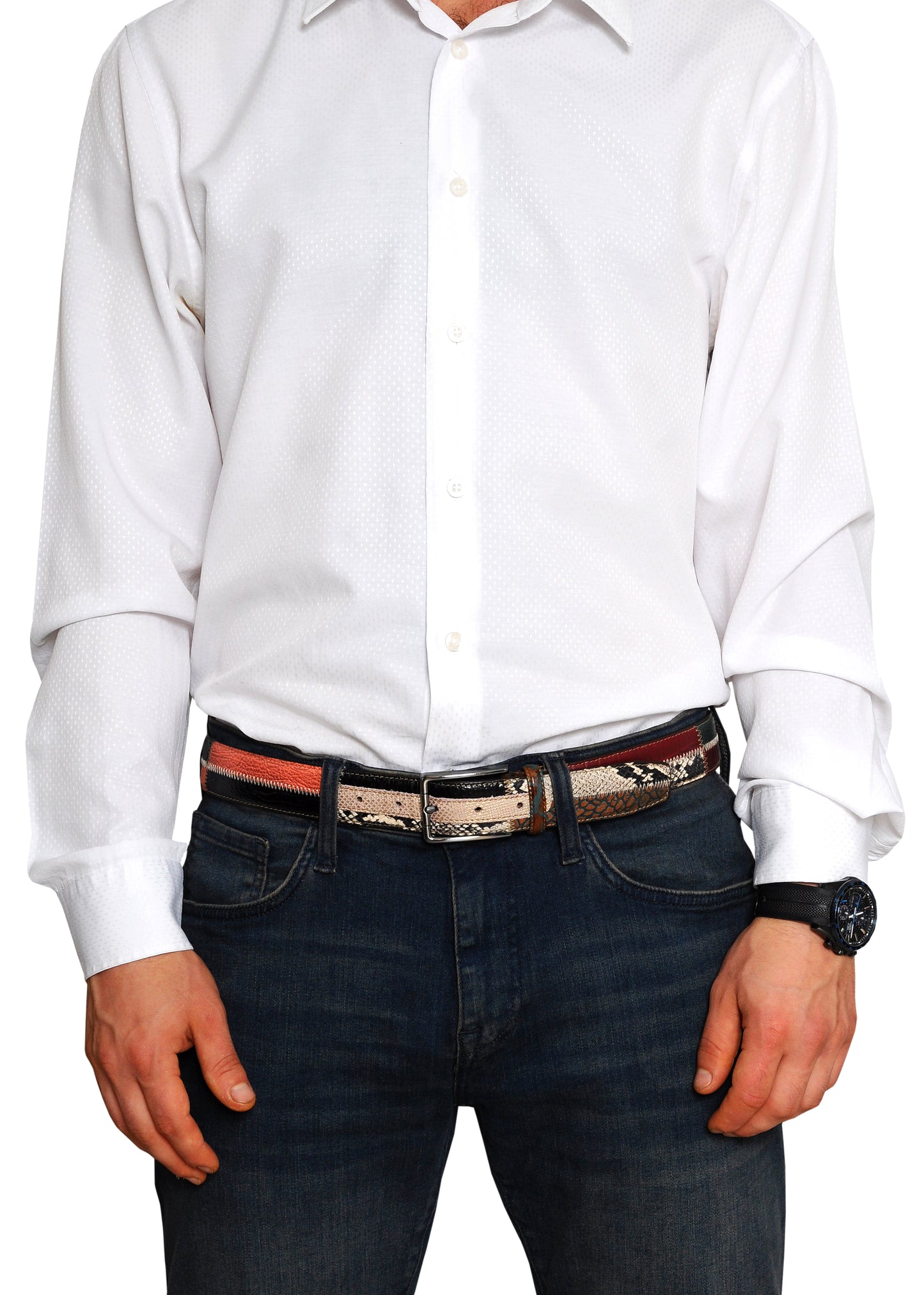 Rainbow Black Brown Leather Men Belt