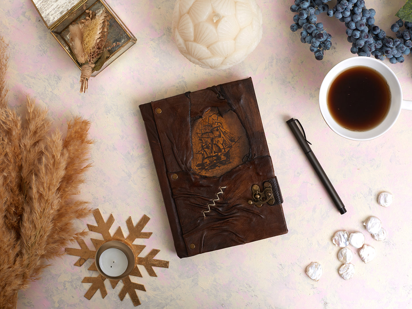 Sailing Ship Design Genuine Craft Leather Journal Diary