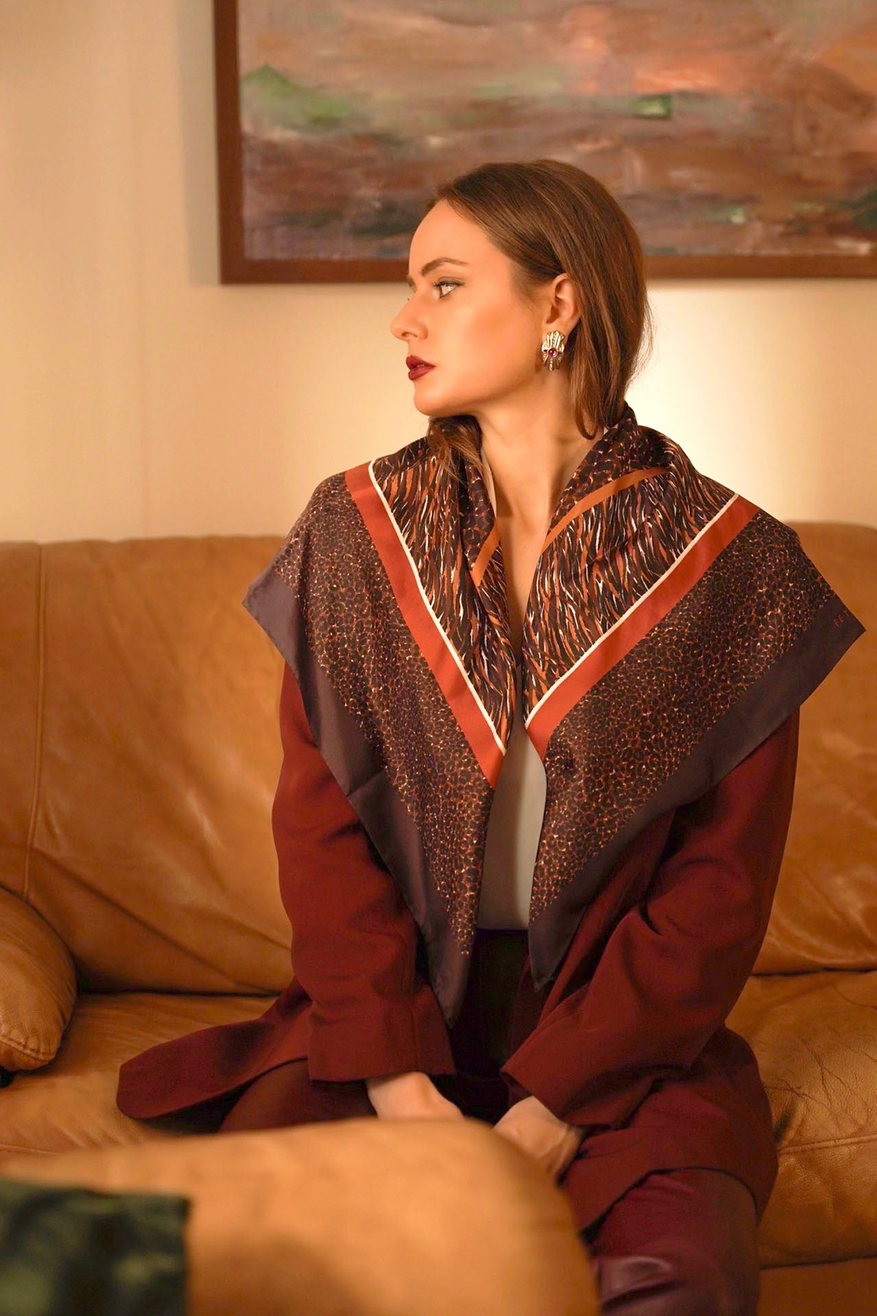 Animal Print - Brown-Brick - 100% Silk Scarf