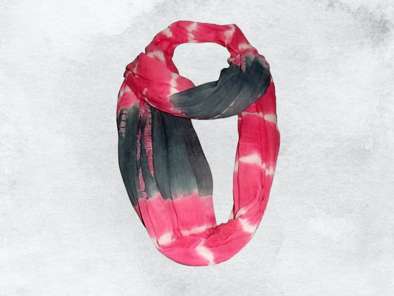 Pink and Black Handmade Cotton Tie-Dye Scarf