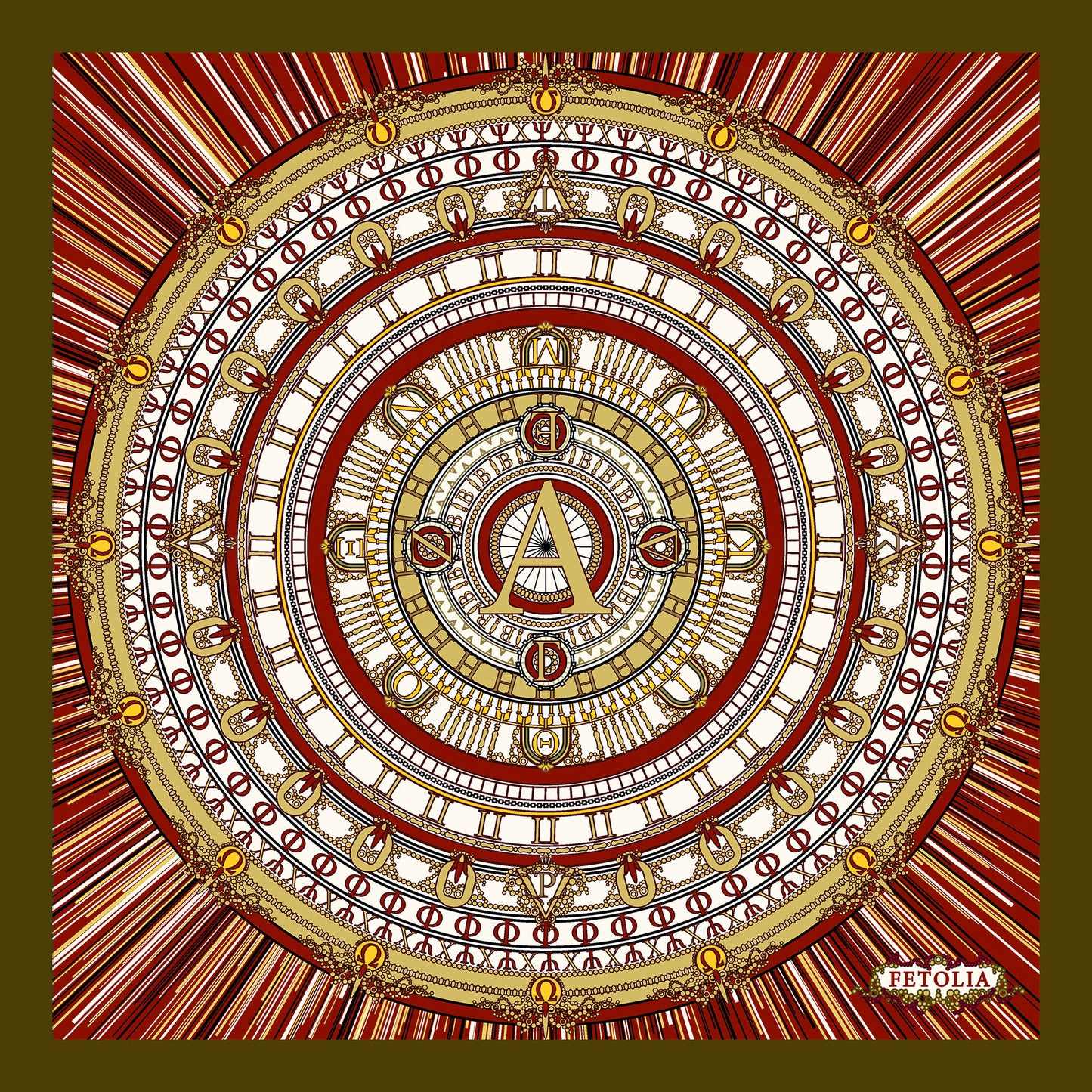 The Greek Alphabet Bordeaux Olive Pocket Square