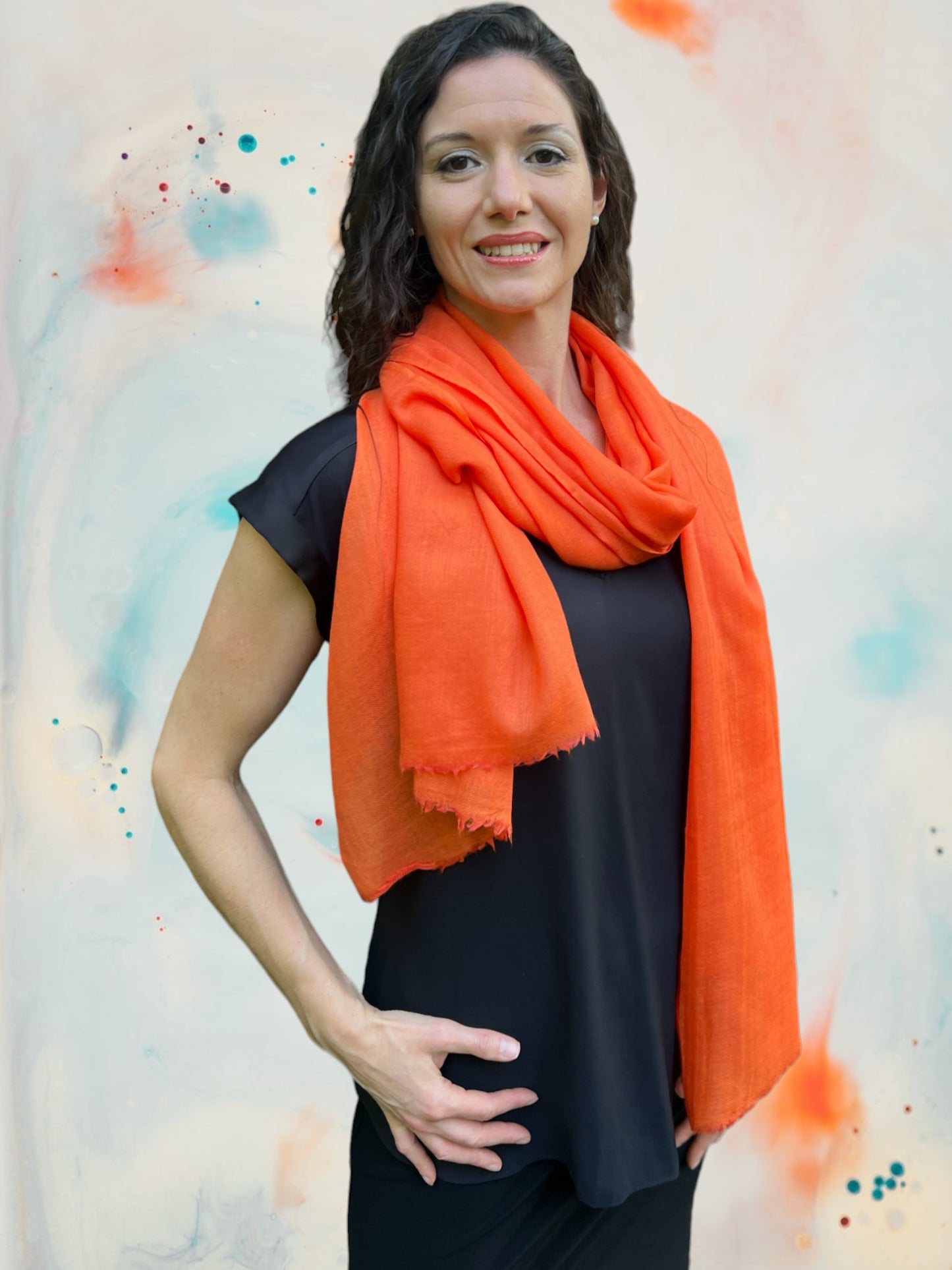 Coral Thin Weave Solid Wool Scarf