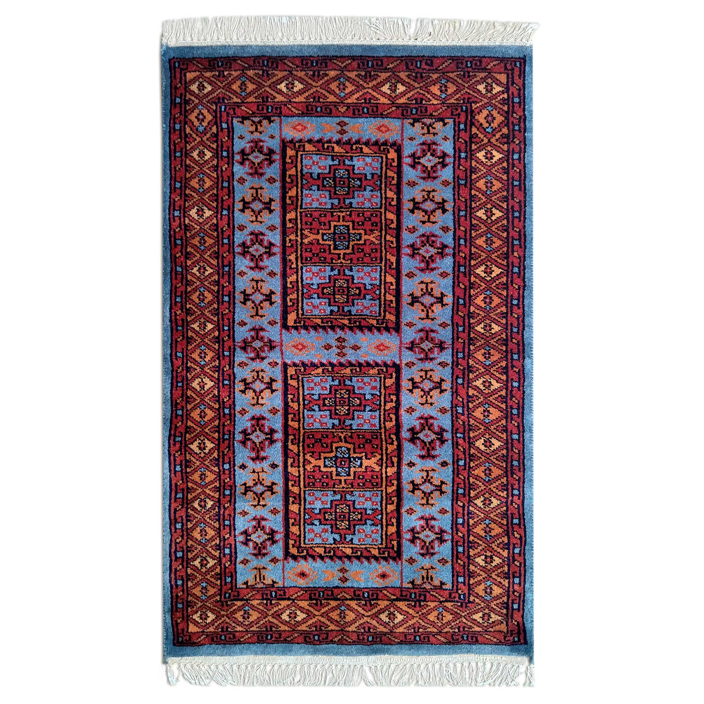 2×3 Feet Hand Knotted Blue Wool Carpet Dubba