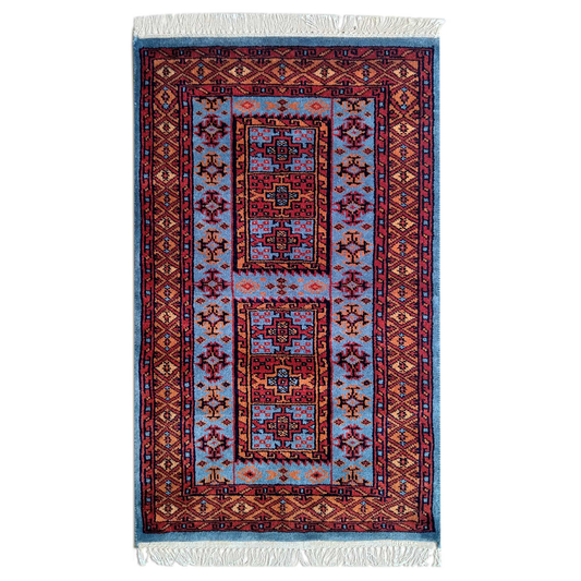 2×3 Feet Hand Knotted Blue Wool Carpet Dubba