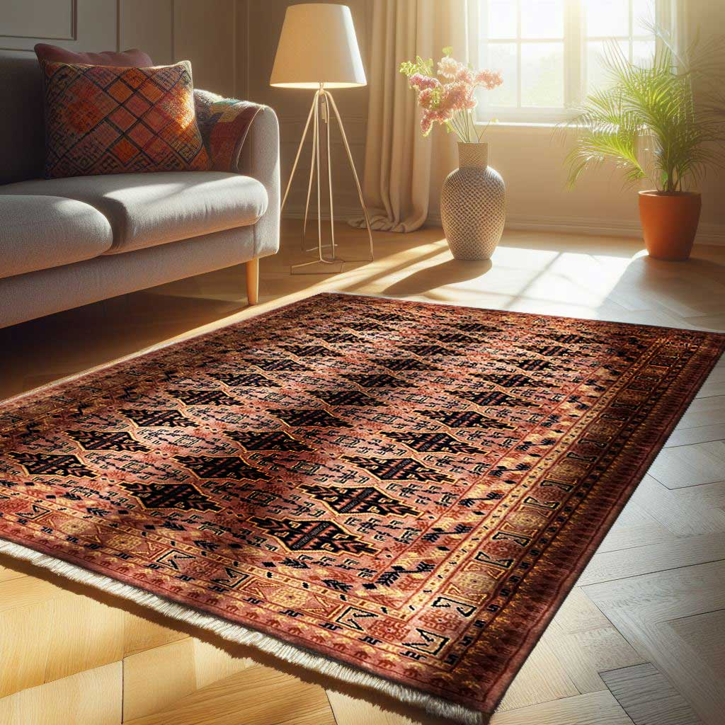 5×7 Feet Peach Hand Knotted Wool Carpet Bukhara