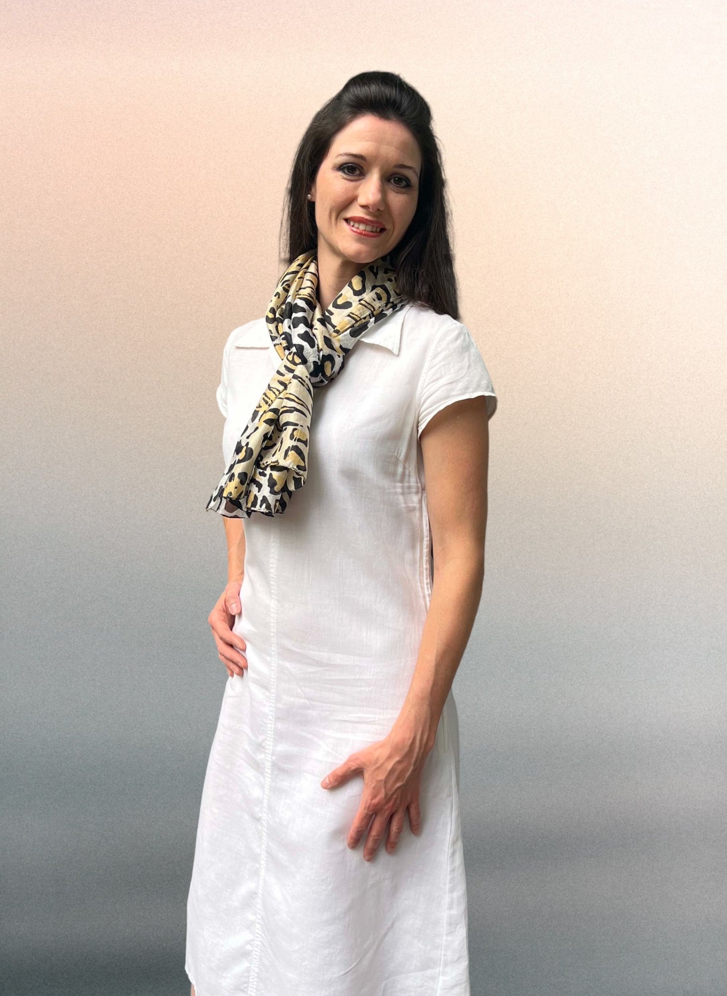 Gold Leopard Print Silk Scarf