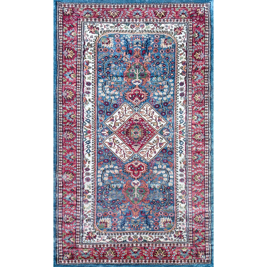 3×5 Feet Hand Knotted Art Silk Carpet (Blue)
