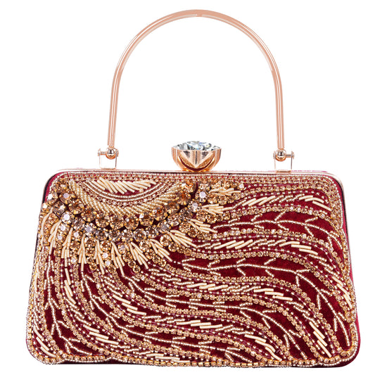 A.E Designer Embroidered Maroon Bridal Clutch for Women | Traditional
