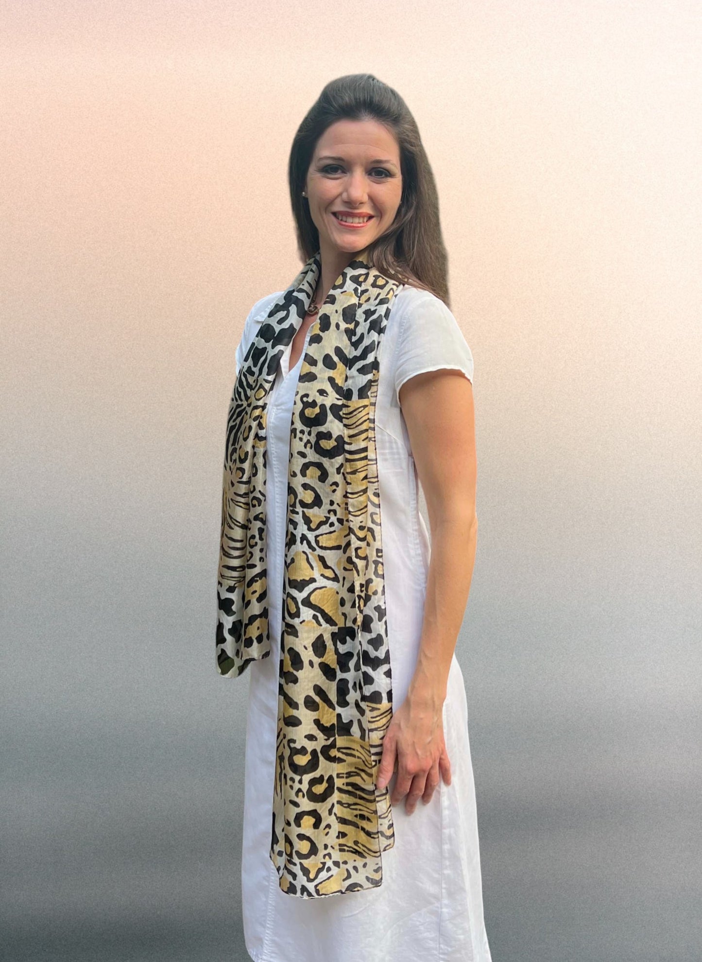 Gold Leopard Print Silk Scarf