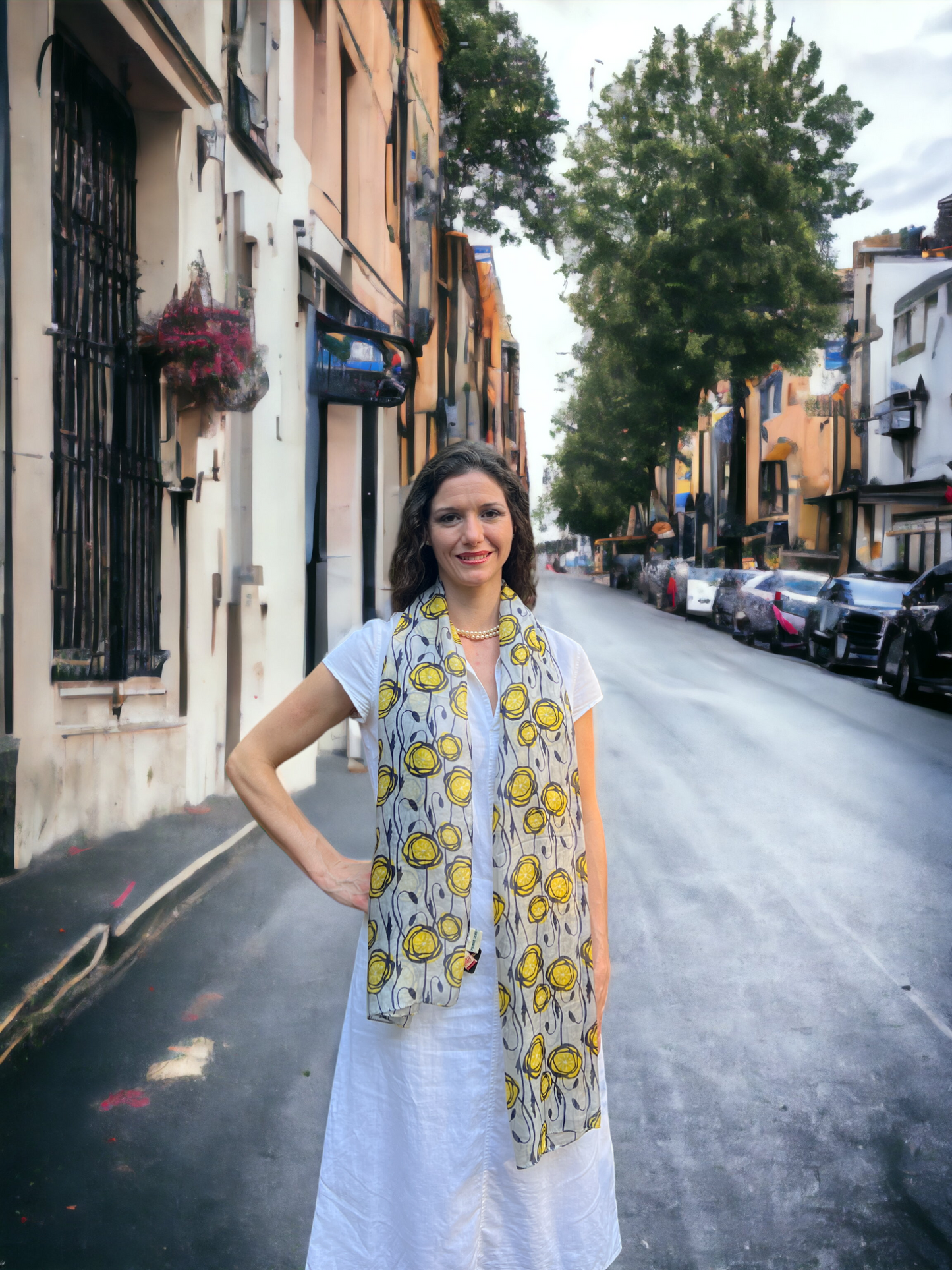 Gray and Yellow Tulip Silk Scarf