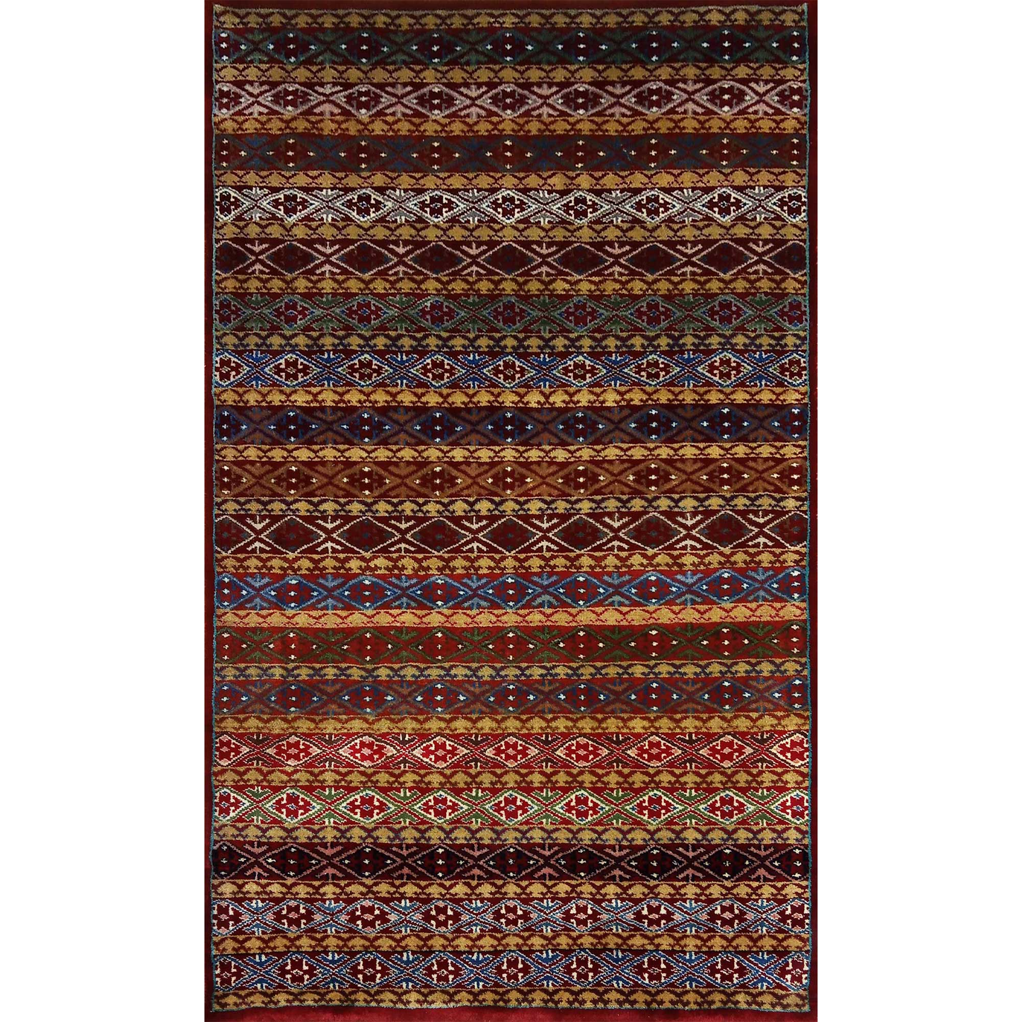 3ft×5ft Red & Multi Hand Knotted Wool Carpet Zanjeera