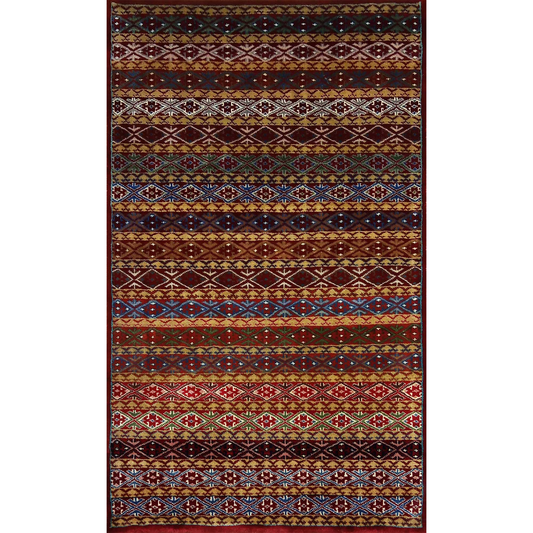 3ft×5ft Red & Multi Hand Knotted Wool Carpet Zanjeera