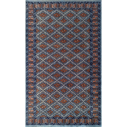 3×5 Feet Gray Hand Knotted Wool Carpet Burfi