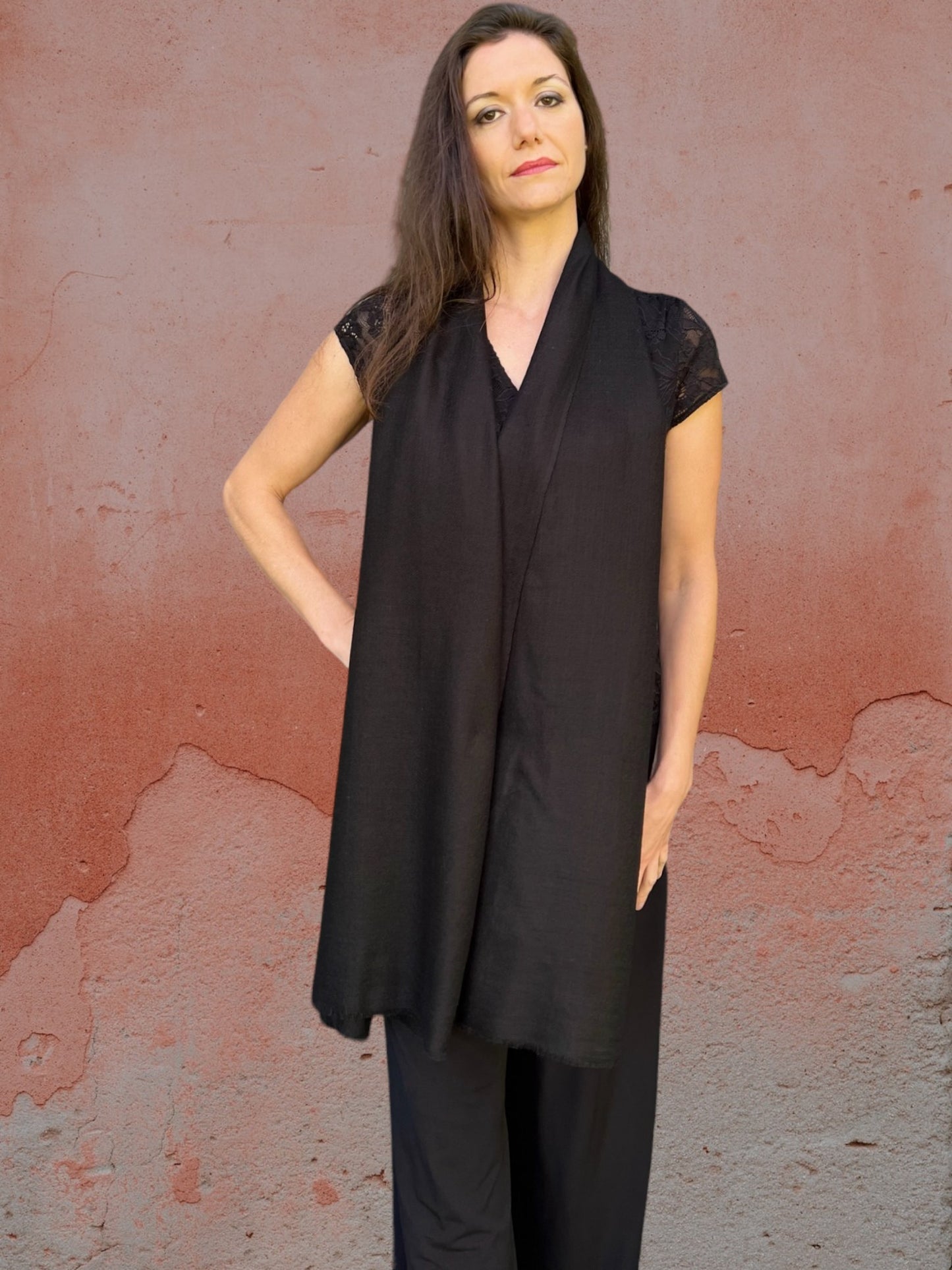 Black Cashmere Thin Weave Solid Scarf