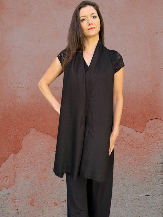 Black Cashmere Thin Weave Solid Scarf