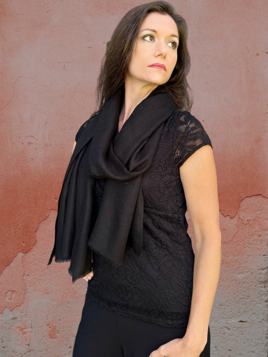 Black Featherlight Wool Scarf