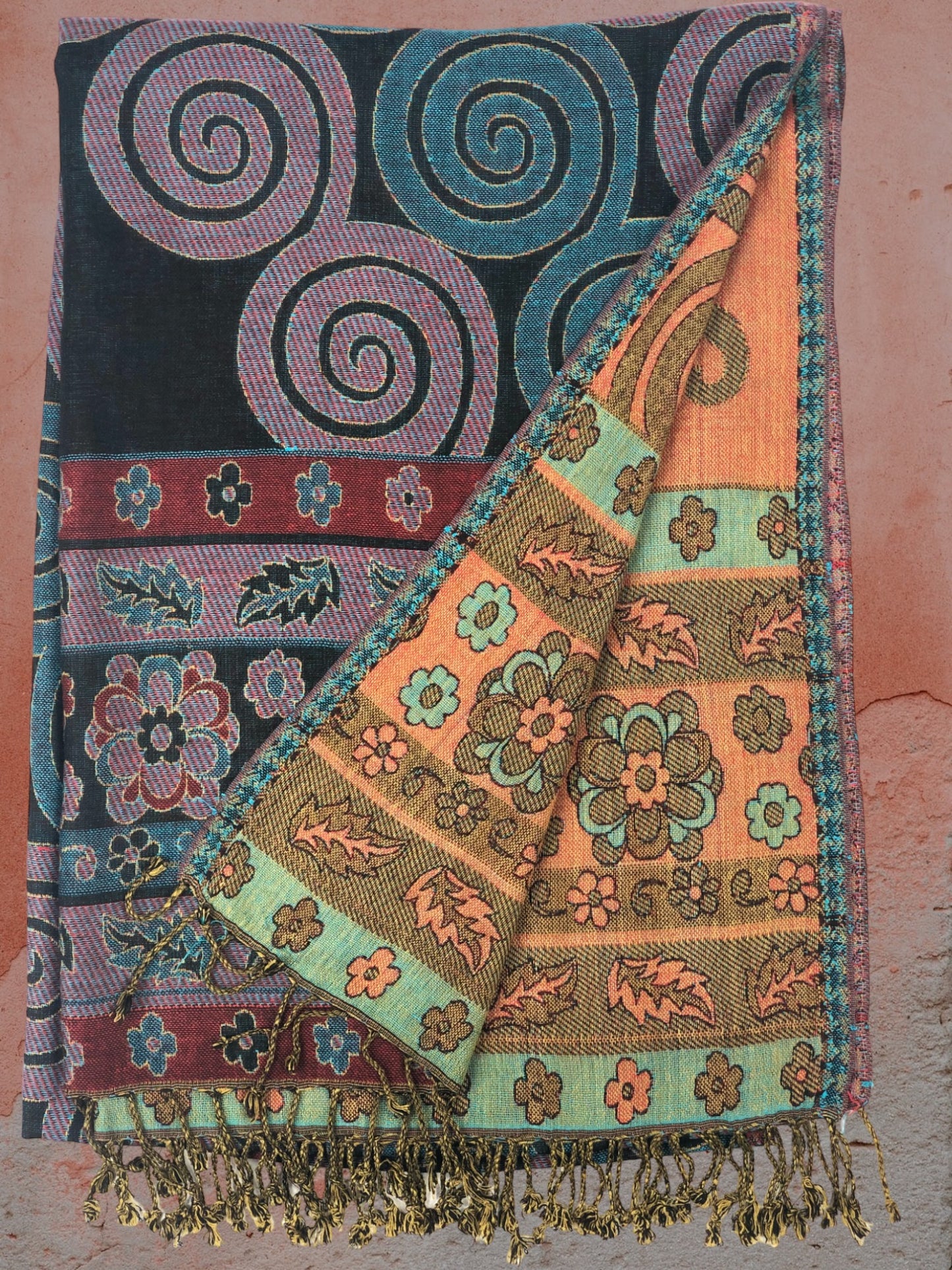 Multi-coloured Reversible Modal Jamawar Pashmina Scarf