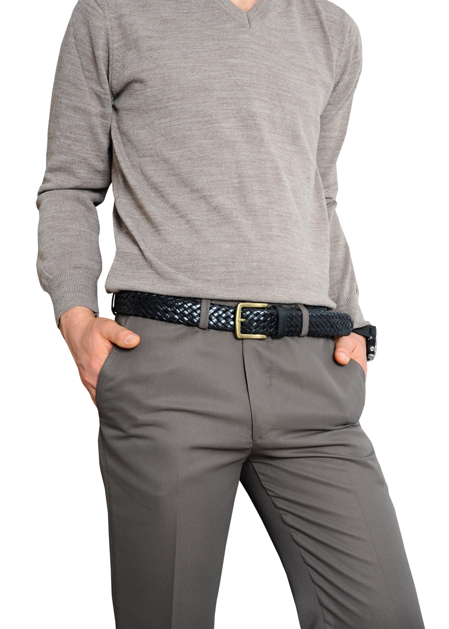 Galata Black Plaited Leather Men Belt