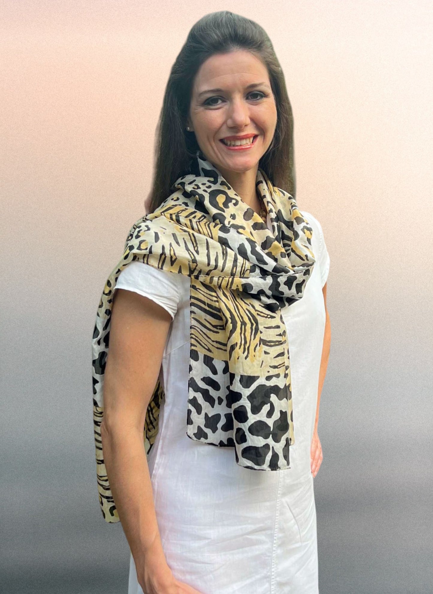 Gold Leopard Print Silk Scarf