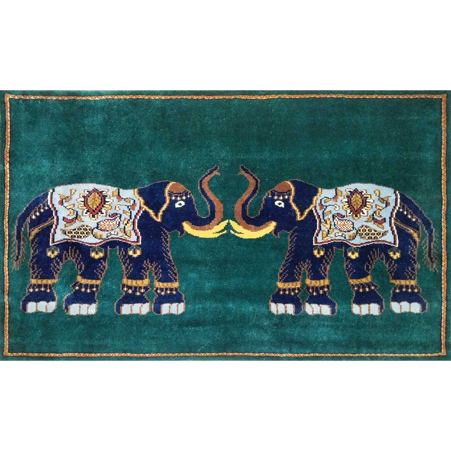5×3 Ft Handmade Royal Green Elephant Wool Carpet