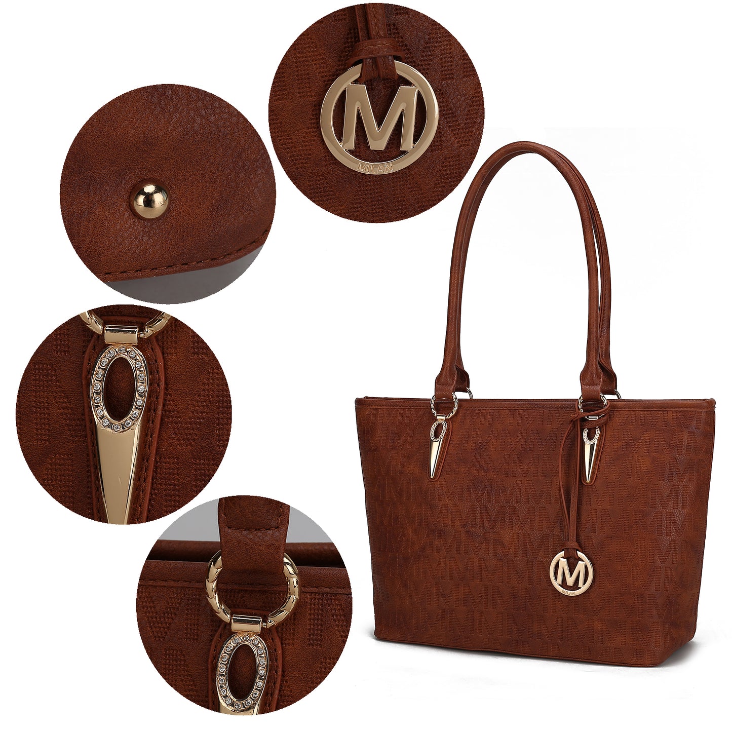 Edelyn embossed M Signature 4 PCS Tote Set