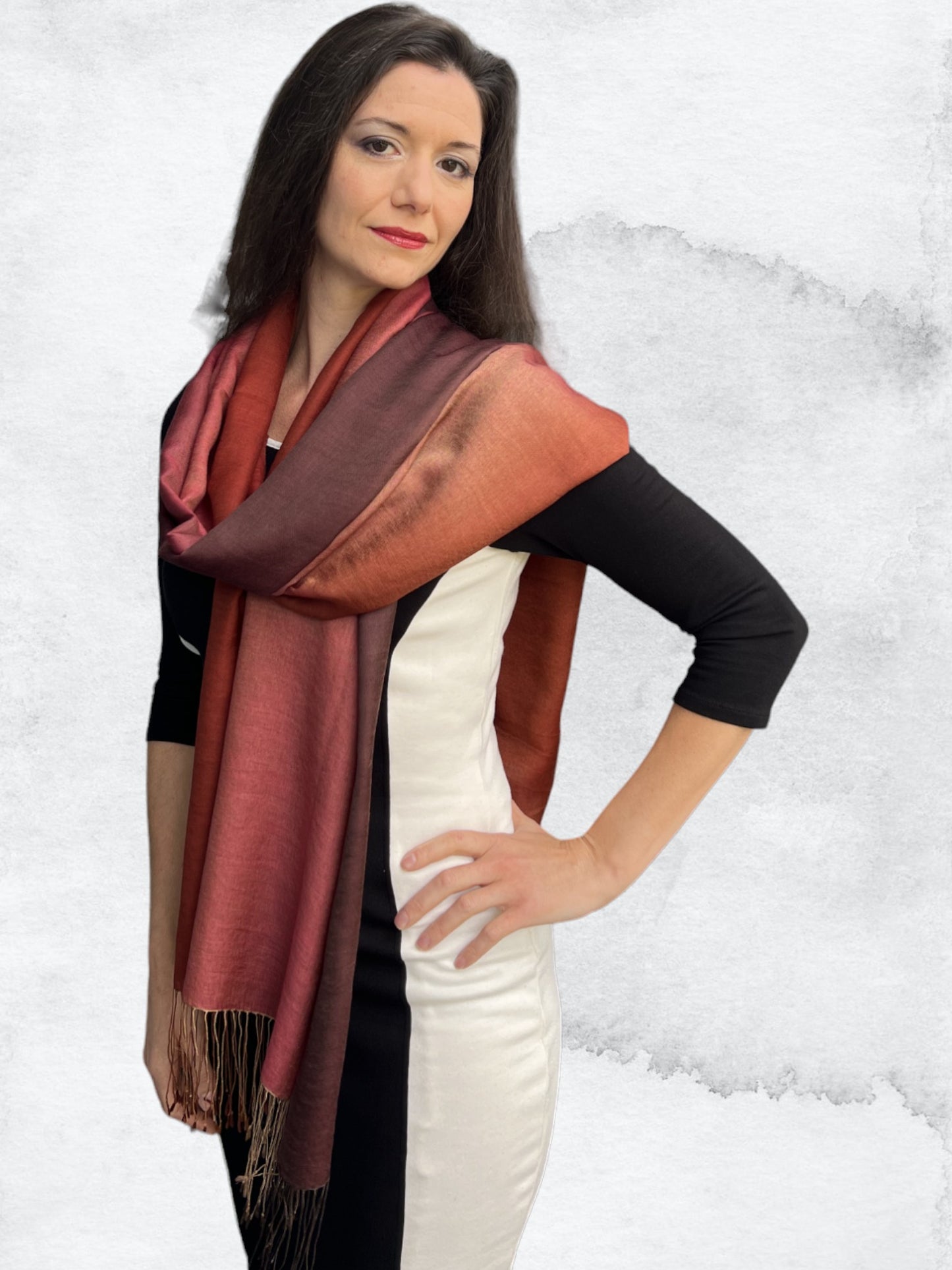 Brown And Orange Hand Dyed Ombre Scarf