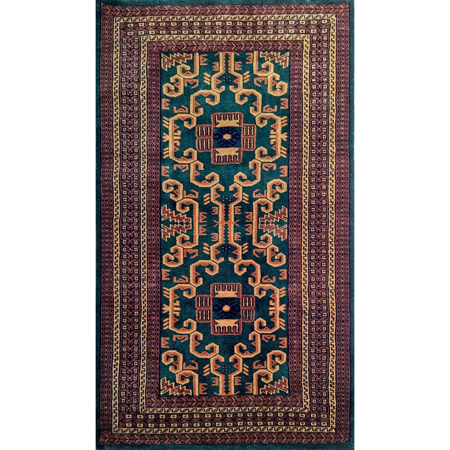 3×5 feet Hand Knotted Wool Carpet Green Palace